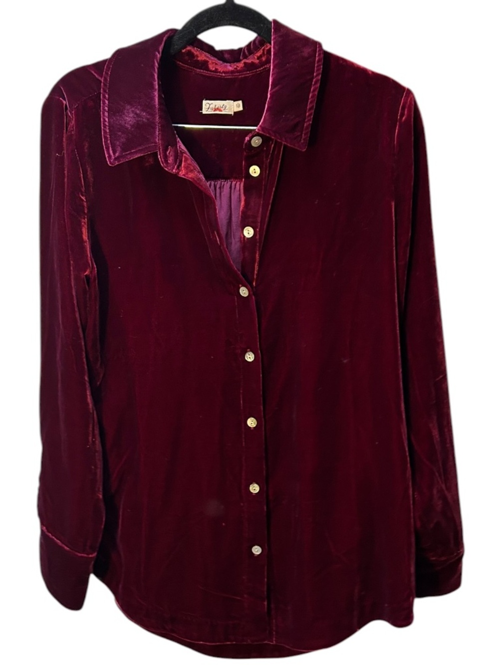 faherty red velvet button down shirt top S
